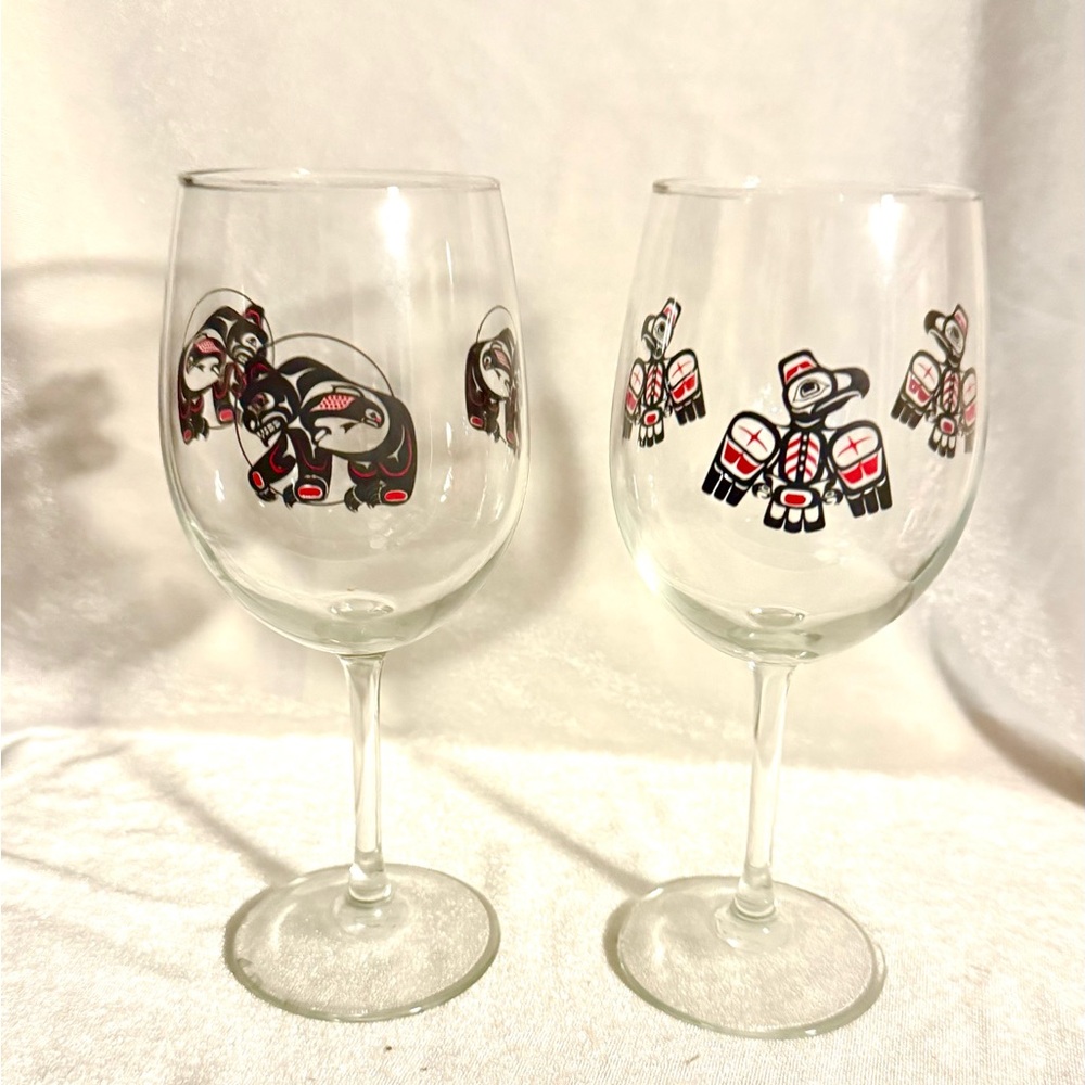 Tsain-ko West Coast Native Art wine glasses the Bear & the Raven